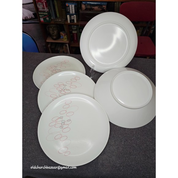 Vtg 60's Melamine Melmac Circle 4-Dinner Plates/1-Serving Lrg Bowl - Picture 1 of 7